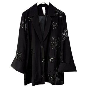 MARLA WYNNE Black Sequin Jacket Size Medium Womens Blazer Evening